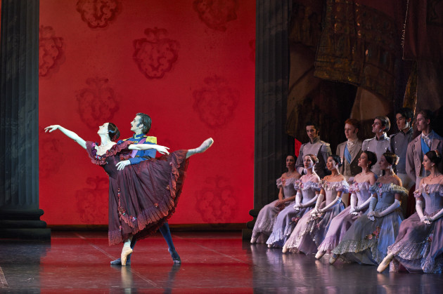 Jayne Smeulders, Christian Luck and WAB dancers in Onegin. Photo: Jon Green.